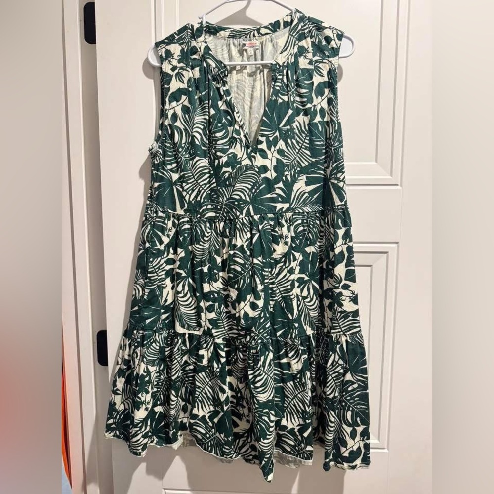 Sundry for Evereve Tropical Plants Print Cotton Tiered Sleeveless Dress Medium 2